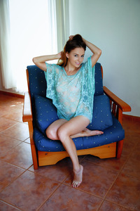 Petite darling Sofi Shane looks super sexy in a diaphanous, turquoise top