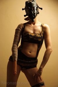 Chick in gas mask